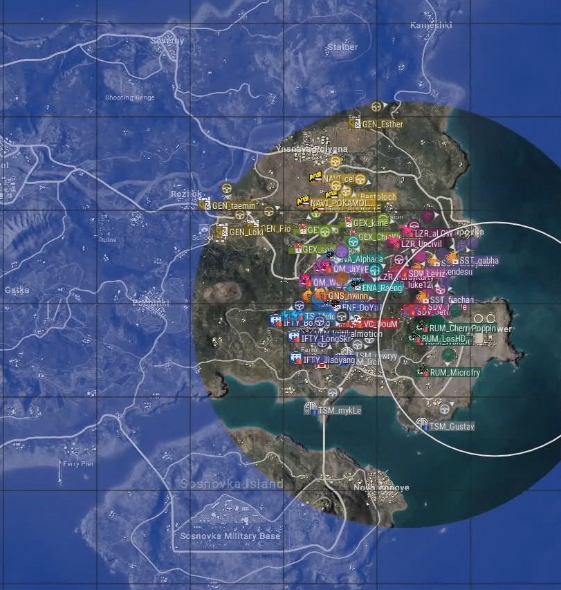 A photo of the PUBG circle on the player's map